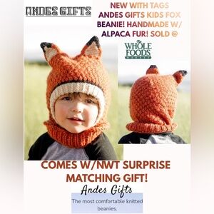 NWT ANDES GIFTS KIDS FOX BEANIE! COMES W/ MATCHING NWT GIFT! MADE OF 🦙 FUR!